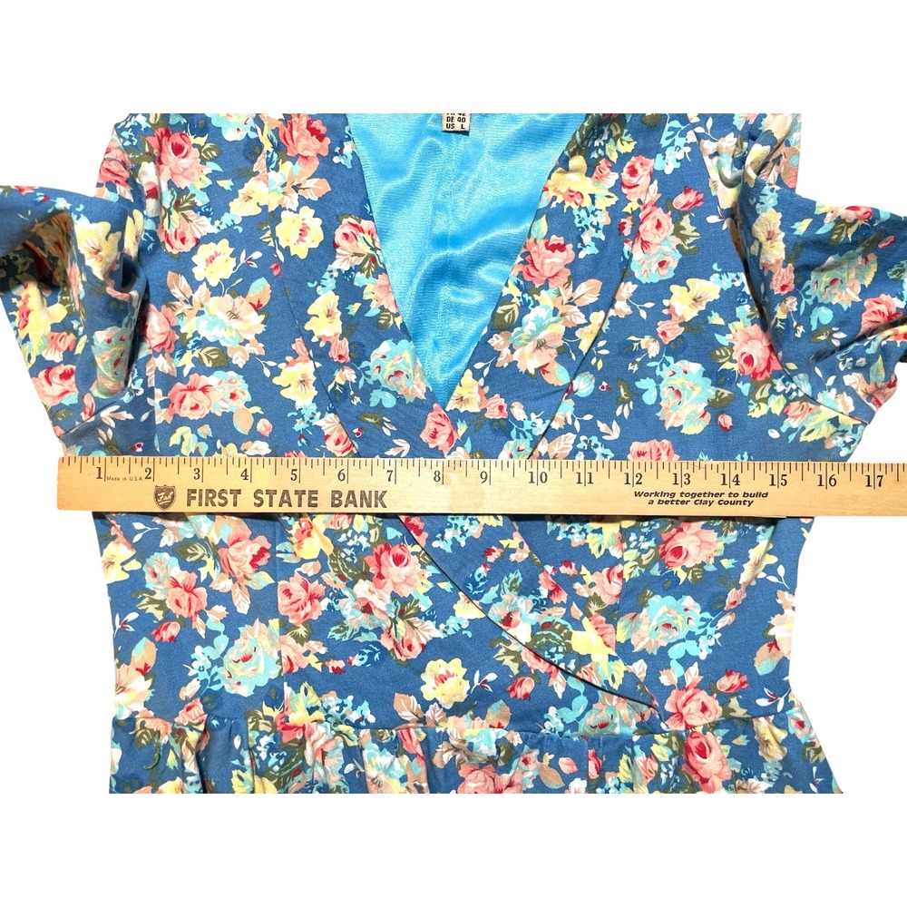 Lindy Bop Women Midi Dress Sz S Blue Vivi Floral‎ Cottagcore Retro Stretch 50s - Picture 10 of 16
